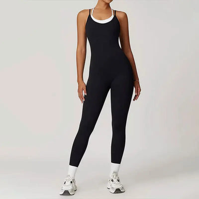 Sporty Black Backless Jumpsuit for Women