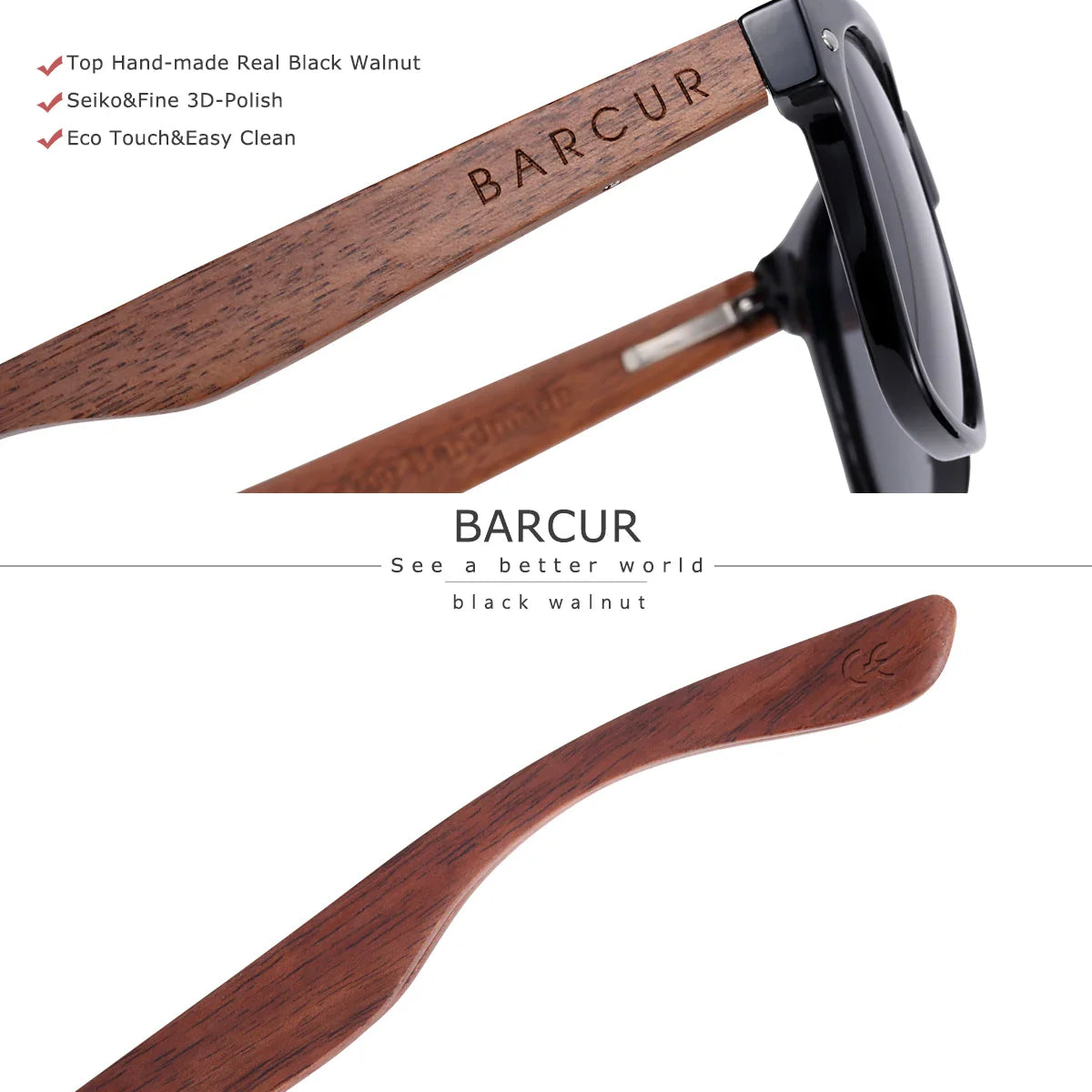 Gafas de sol polarizadas de madera natural para mujer BARCUR