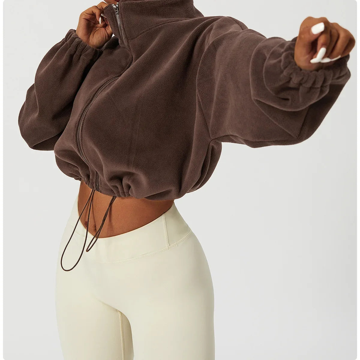 Sudadera con cremallera PolarFleece para mujer - Top corto acogedor