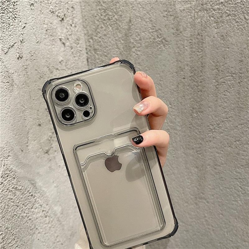 Transparent Card Slot Holder Case for iPhone Models