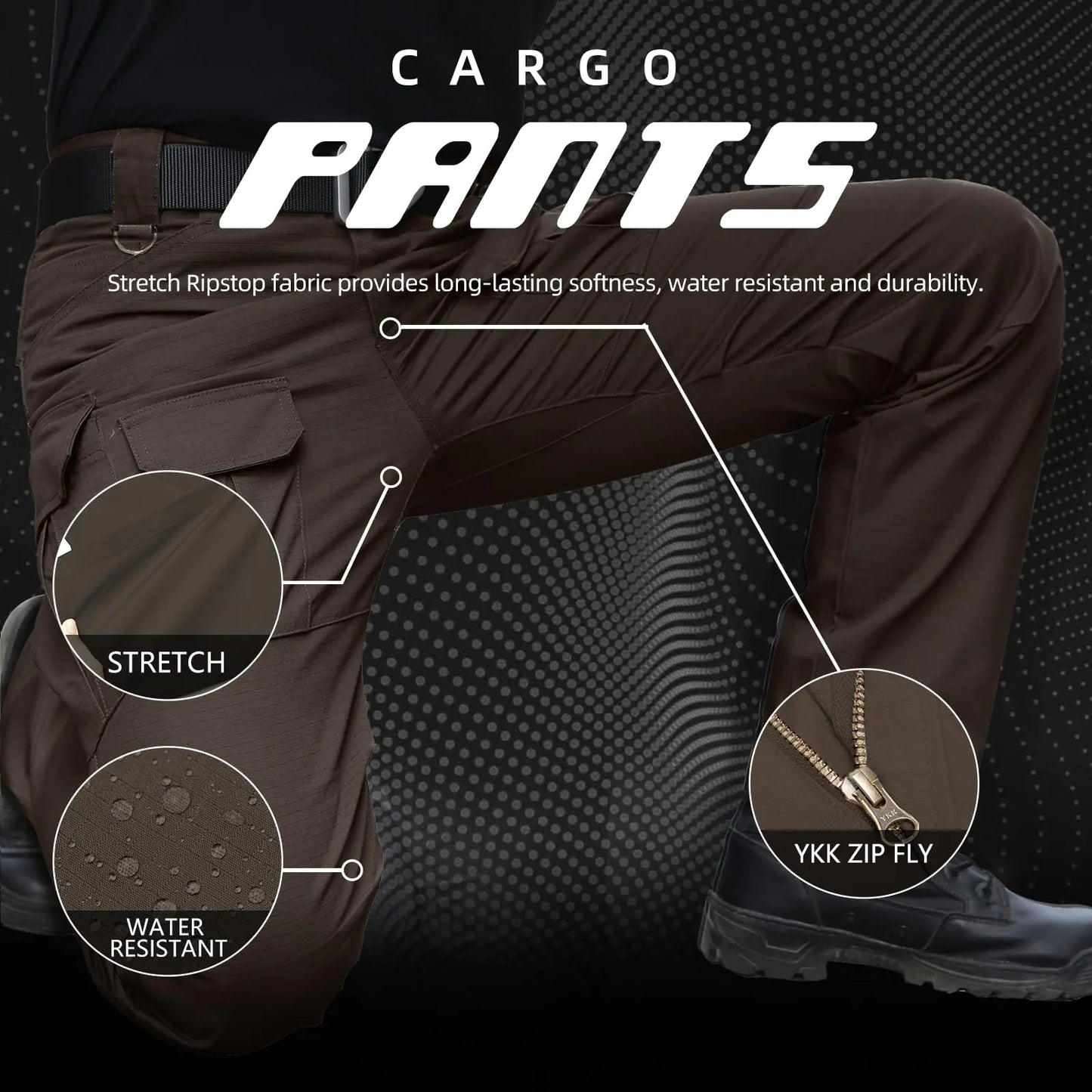 Men's Stretch Tactical Cargo Pants - Water Resistant & Lightweight