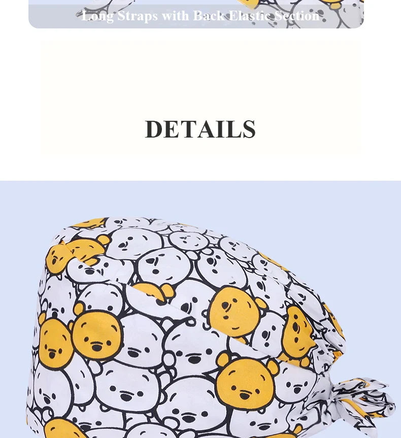 Gorros Quirúrgicos con Estampado de Osito para Cabello Largo