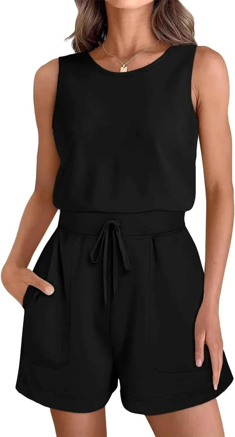 Sporty Fitness Vest Jumpsuit Shorts Set