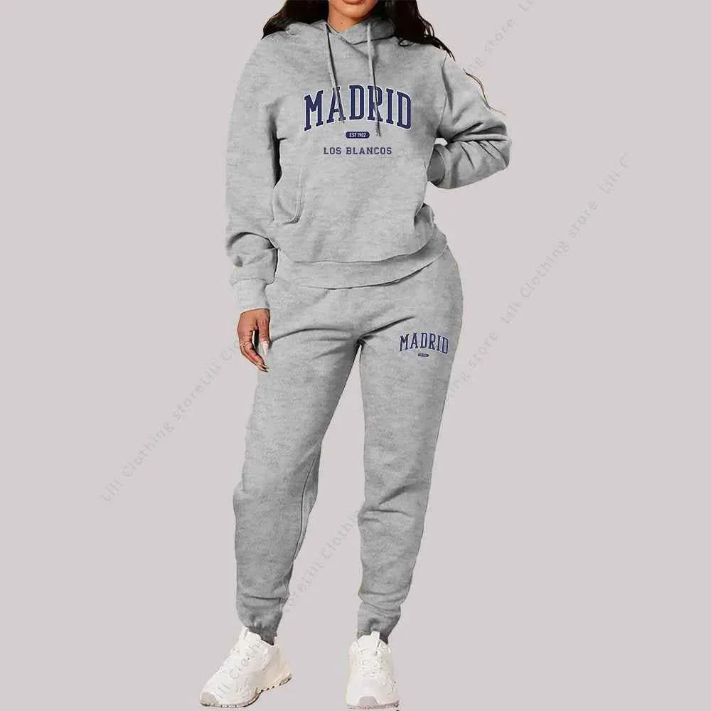 Conjunto de chándal de mujer con estampado de Madrid de 2 piezas