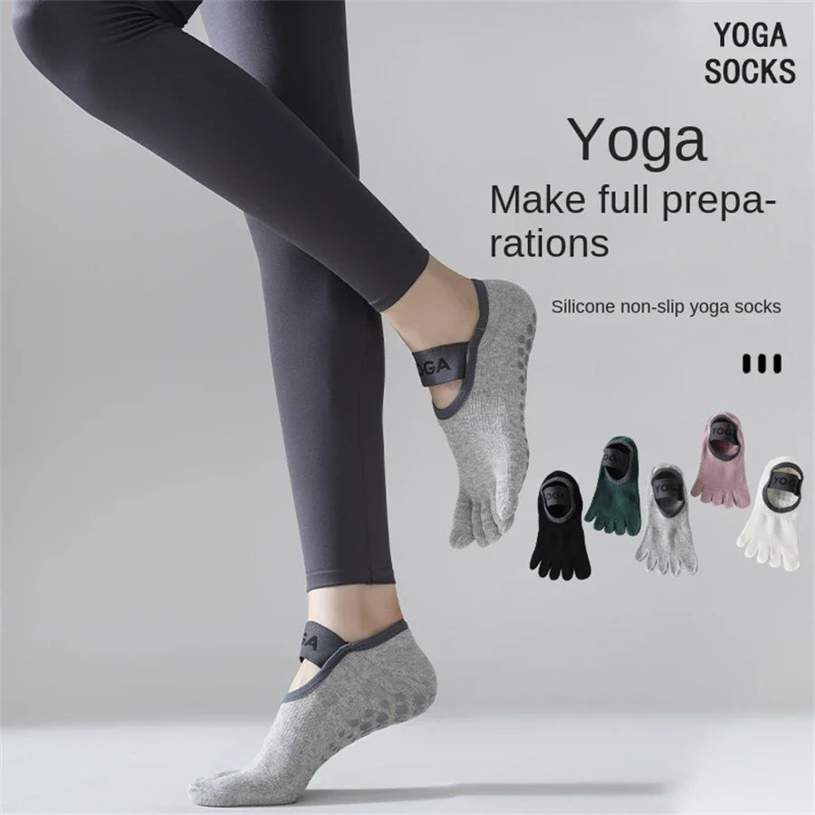 Chaussettes de yoga anti-dérapantes à cinq doigts pour femmes