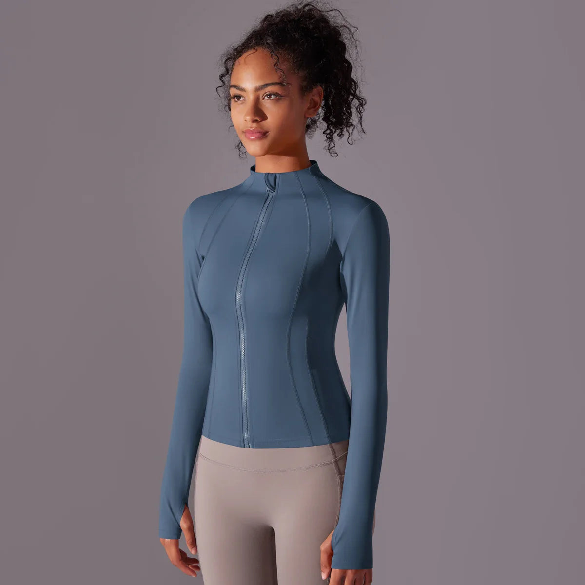 Top de Yoga con Cremallera Completa para Mujer con Aberturas para los Dedos