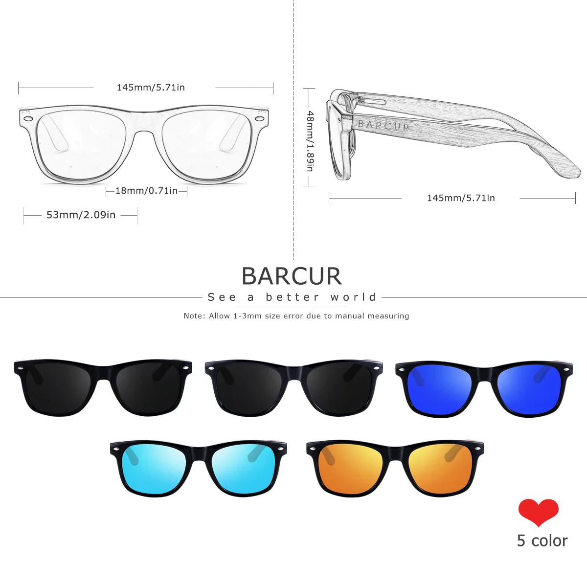 Gafas de sol polarizadas de nogal negro BARCUR para hombres