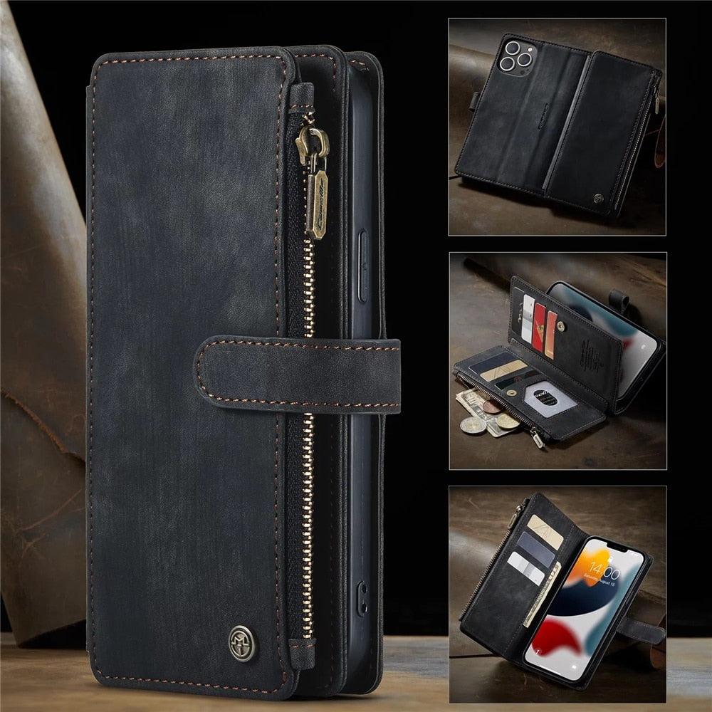 Vintage Leather Wallet Case for iPhone 11-14 Pro Max Mini