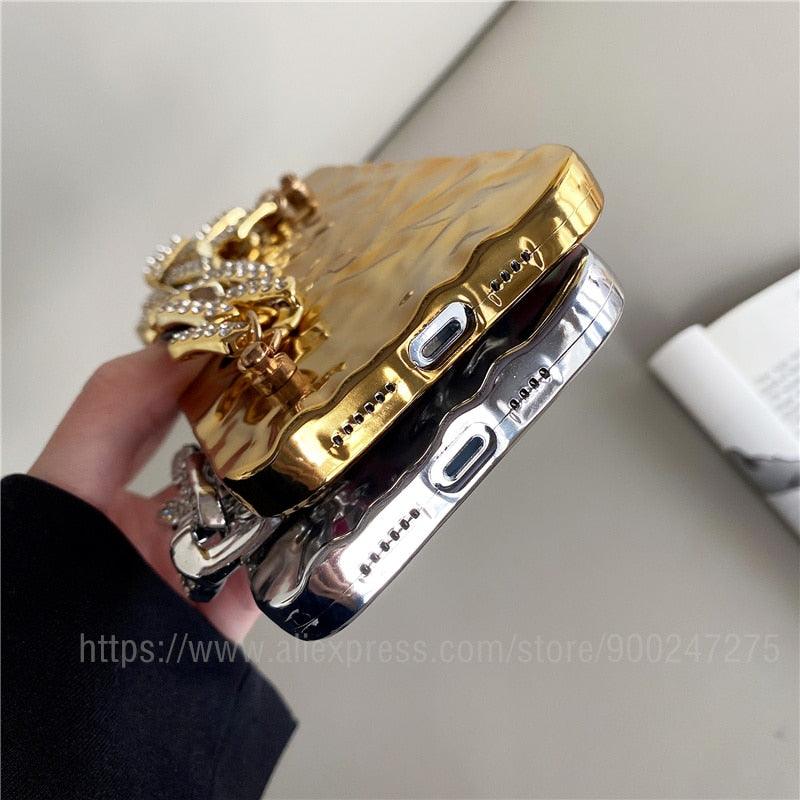 Glamorous Gold-Plated Electroplated Bracelet Case for iPhone - Dazzling Rhinestone Protection - Korvel