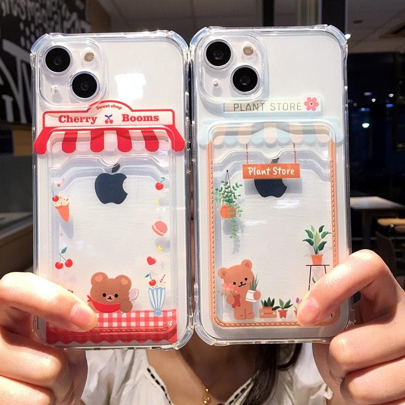 Adorable Cartoon-Themed Wallet Phone Case for iPhone 14 Pro Max & More - Shockproof & Stylish - Korvel