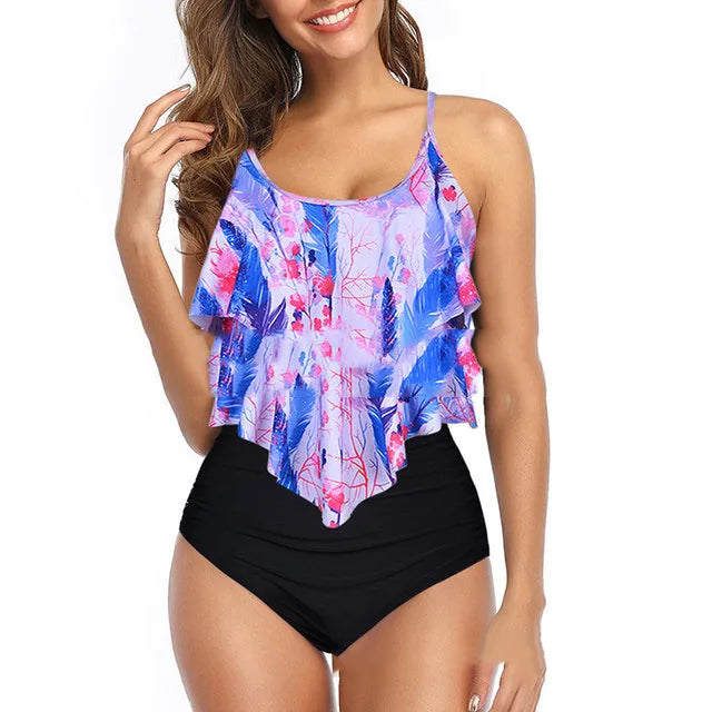 RuffleWave Chic High Waist Bikini & Tankini Set
