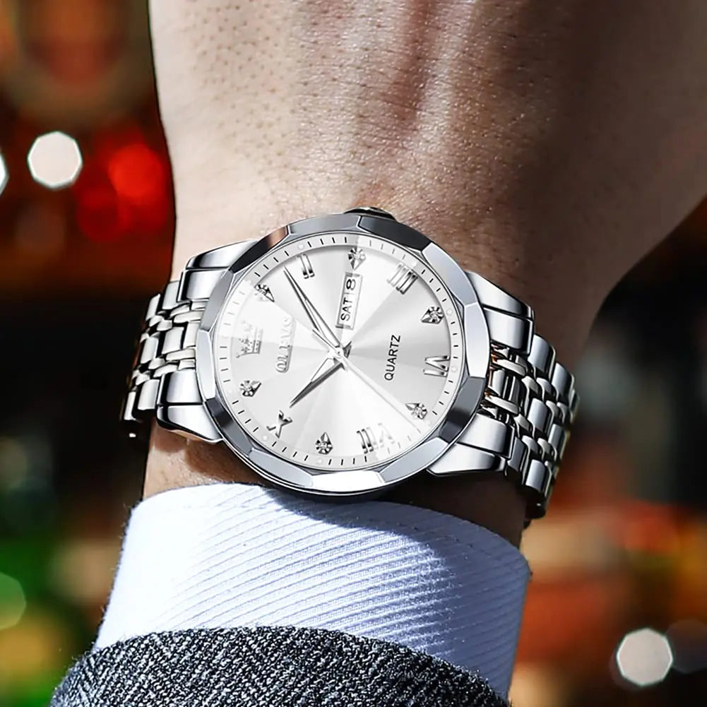 Montre analogique de luxe OLEVS pour homme en deux tons avec diamants