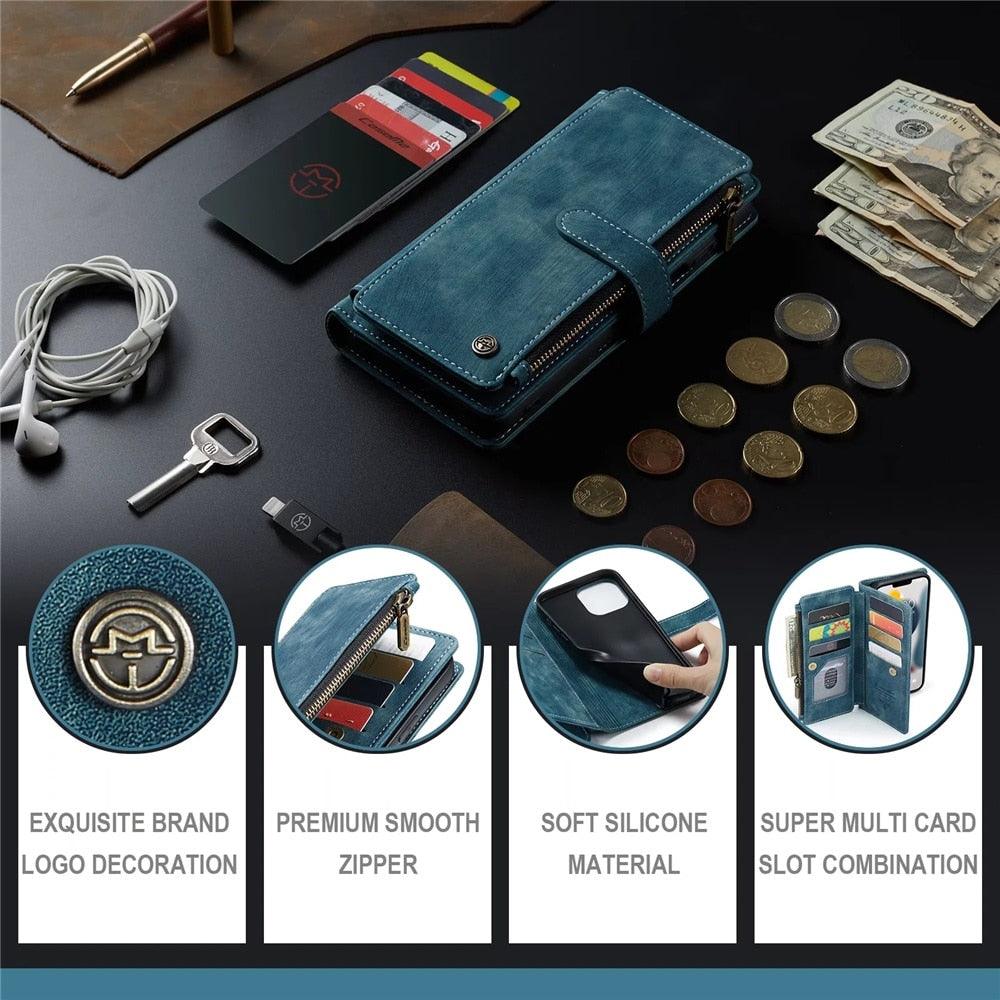 Vintage Leather Wallet Case for iPhone 11-14 Pro Max Mini