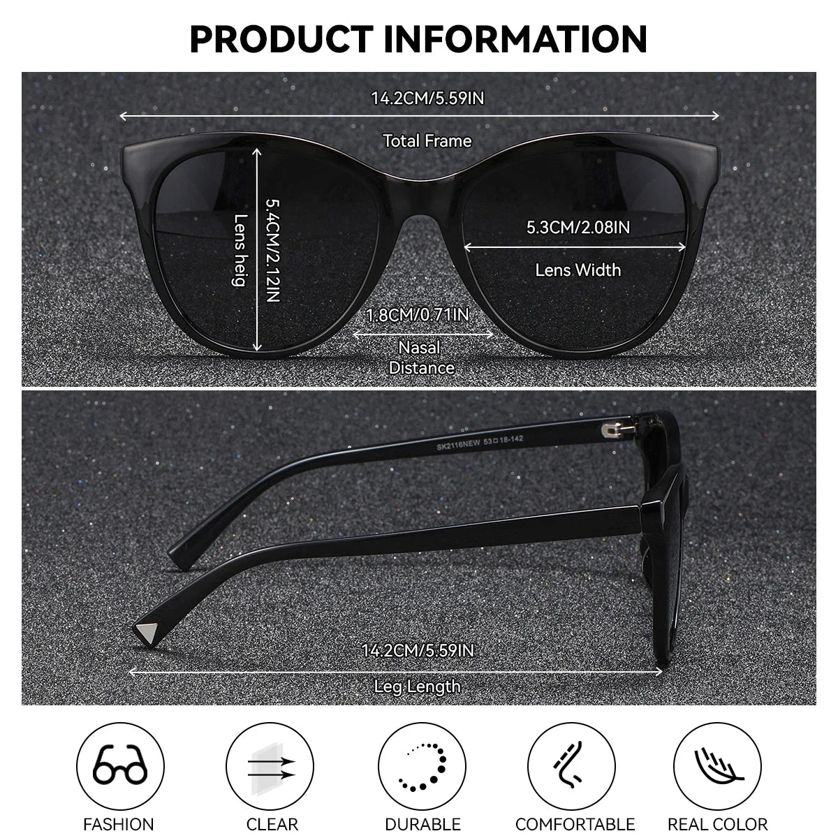 Lunettes de soleil transparentes en forme de chat pour femmes BARCUR - Polarisées UV400