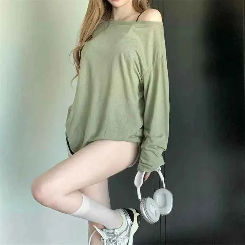 Camiseta Chic de Manga Larga con Hombros Descubiertos