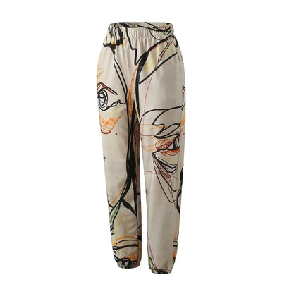 Pantalones Harem con Estampado de Arte de Cara de Graffiti y Bolsillos