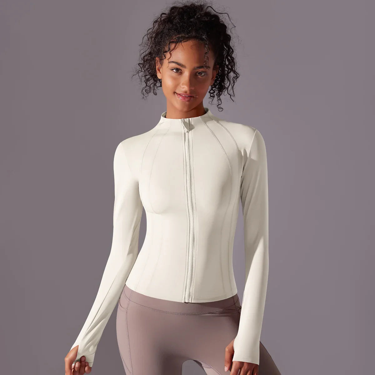 Top de Yoga con Cremallera Completa para Mujer con Aberturas para los Dedos