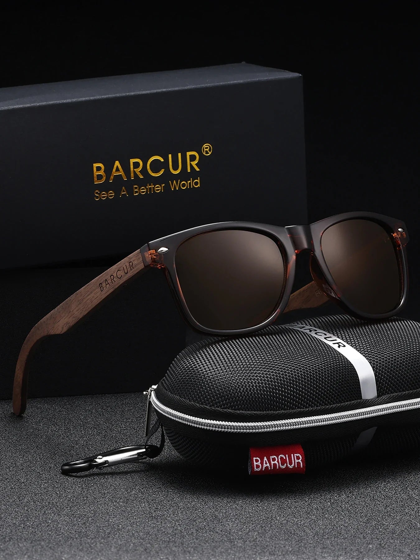 Gafas de sol polarizadas de nogal negro BARCUR para hombres