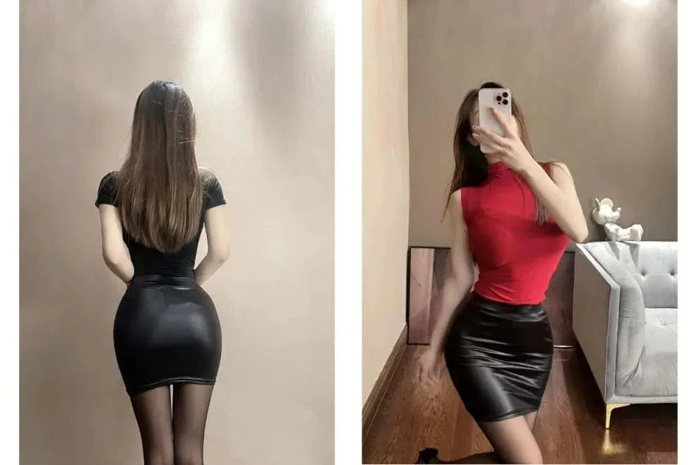 Falda Mini Lápiz de Imitación de Cuero Negro Mandotos
