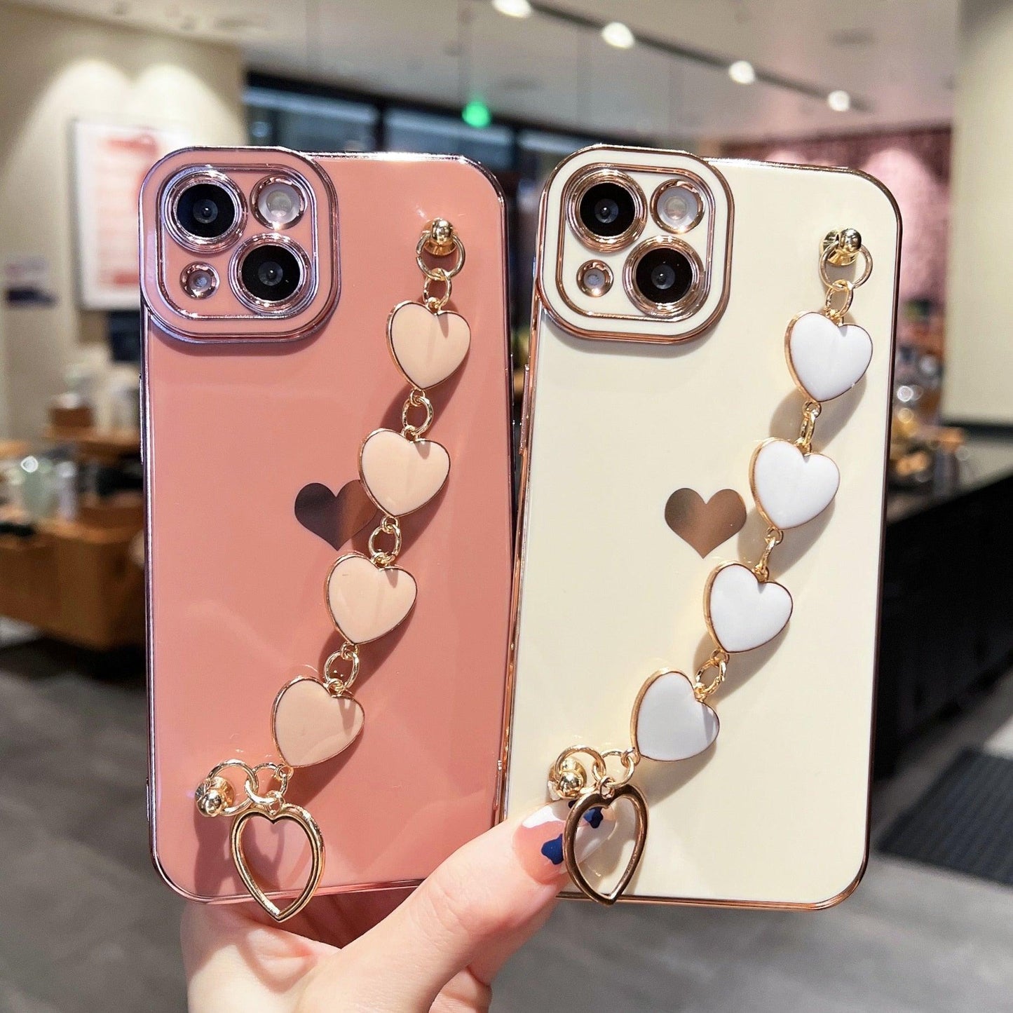 Luxury Love Heart Sparkle Case with Chain Strap for iPhone