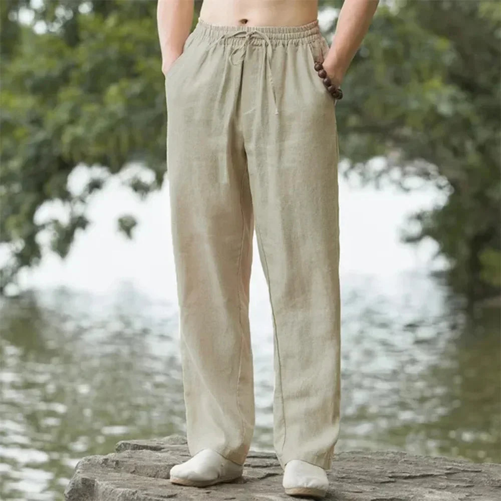 Pantalons décontractés en lin et coton pour hommes