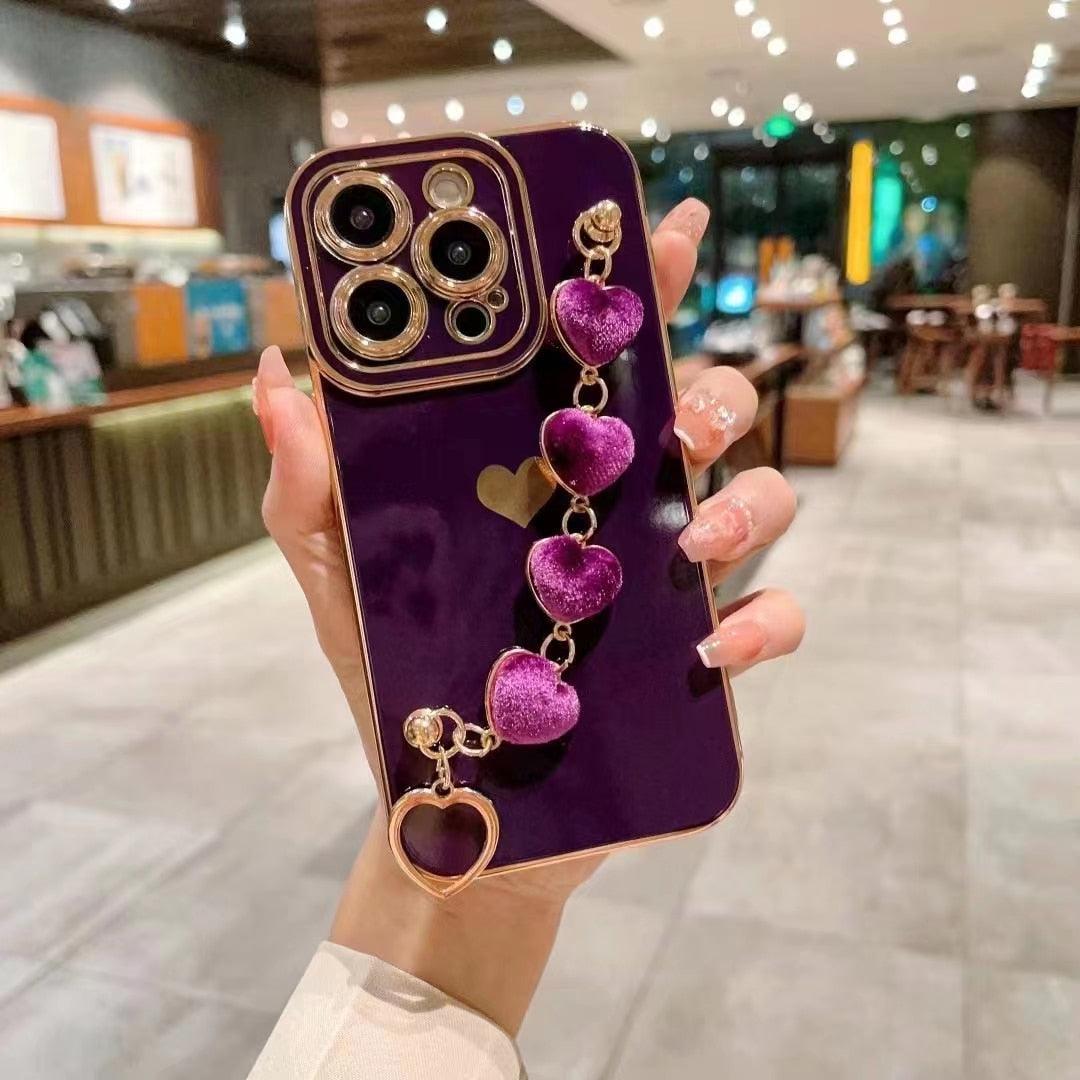 Luxury Love Heart Sparkle Case with Chain Strap for iPhone