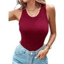 Summer Ribbed Tank Top with Built-In Bra Pads