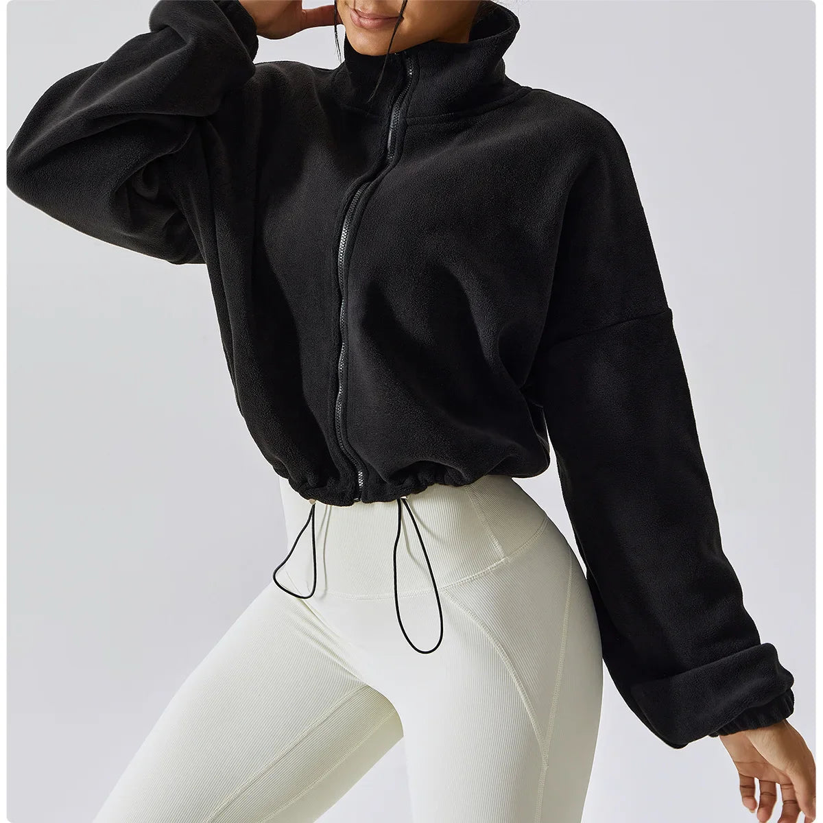 Sudadera con cremallera PolarFleece para mujer - Top corto acogedor