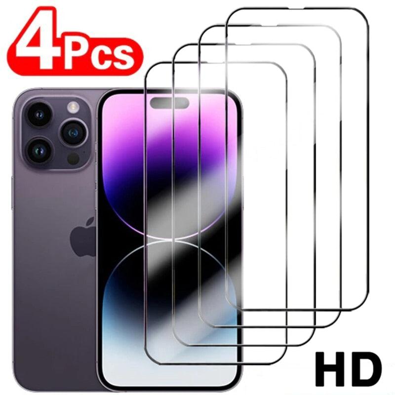 Protector de Pantalla de Vidrio Templado de Cubierta Completa de 4 Paquetes para iPhone
