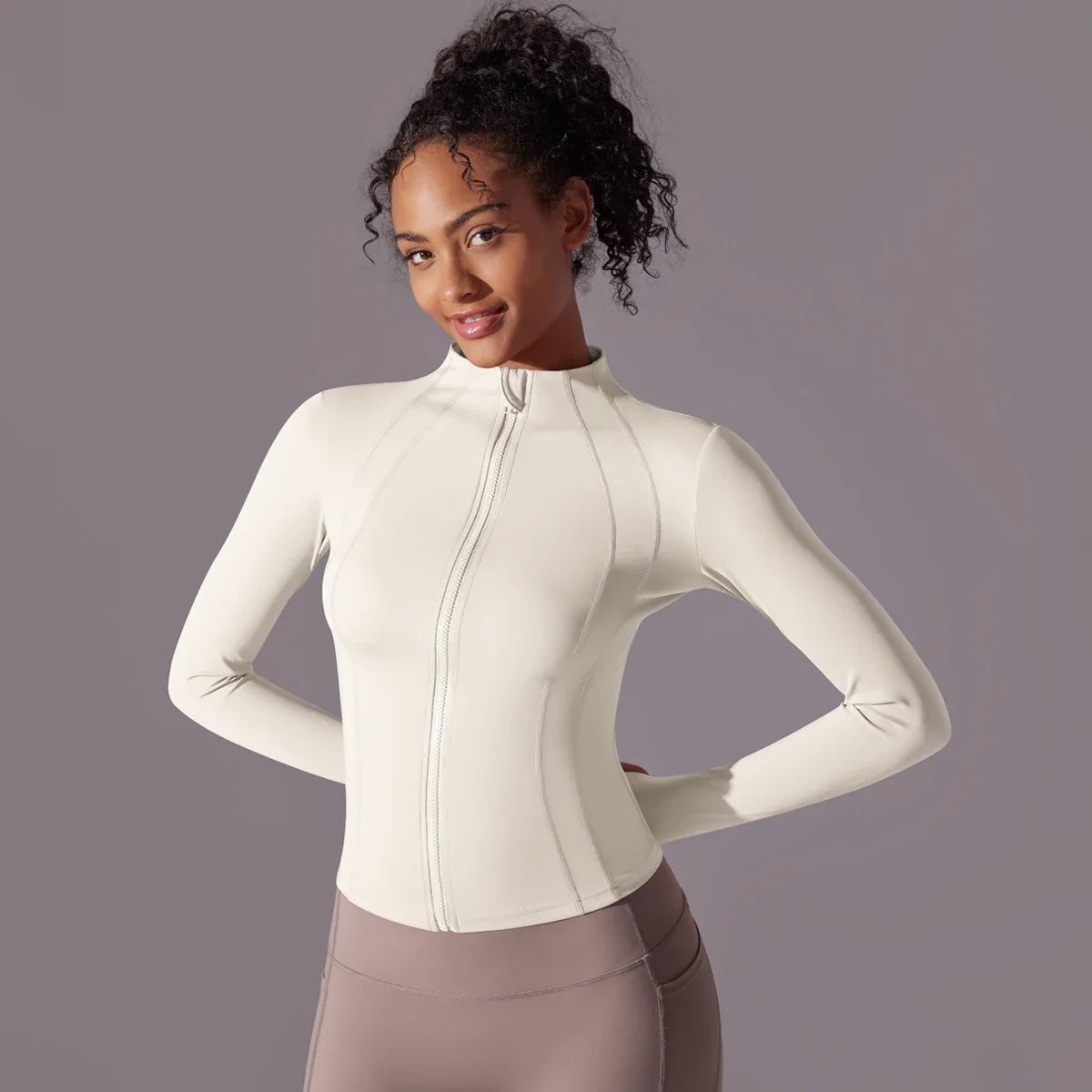 Top de Yoga con Cremallera Completa para Mujer con Aberturas para los Dedos