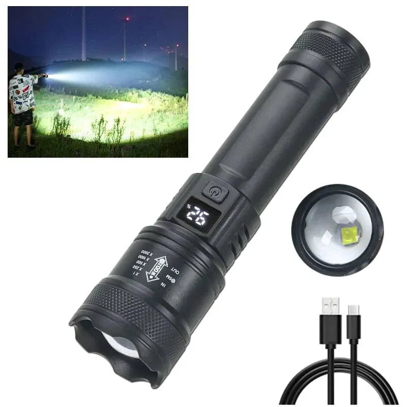 Lampe de poche tactique LED 2000LM - Torche portable rechargeable par USB