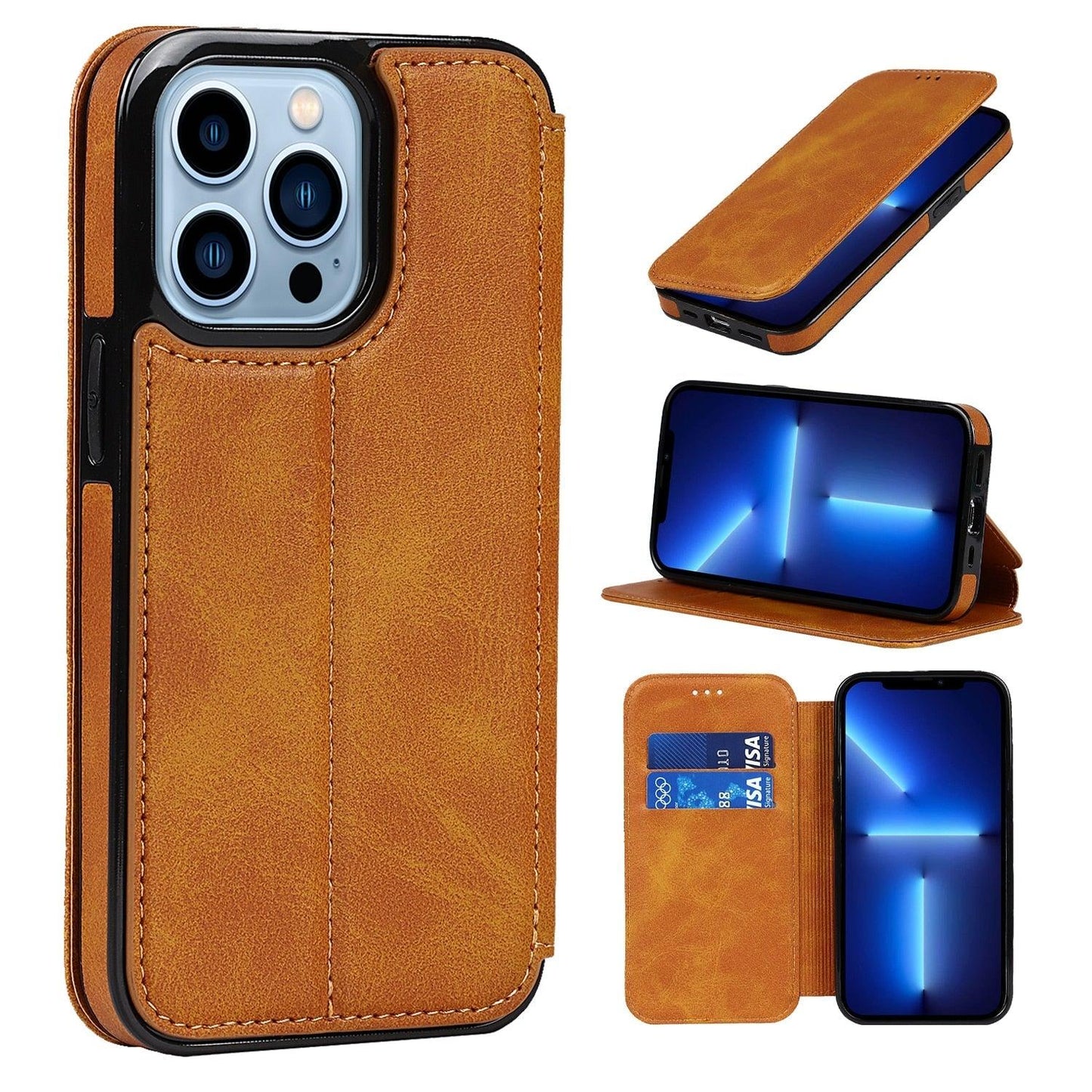 Coque en cuir premium à rabat pour iPhone 13/12/11 Pro Max