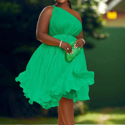 Robe Midi Ruffle Luxe Couture avec Plis Flottants