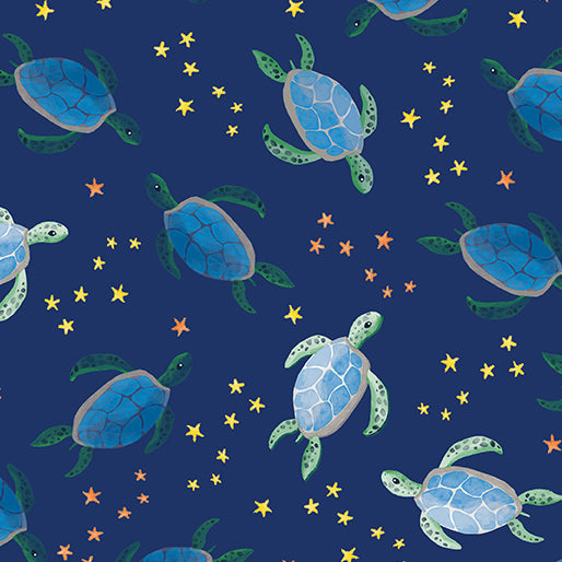 Sea Turtles Navy Cotton Fabric - 44"/45" Per Yard