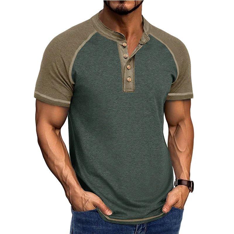 Camiseta de Cuello Alto de Parches Retro para Hombre