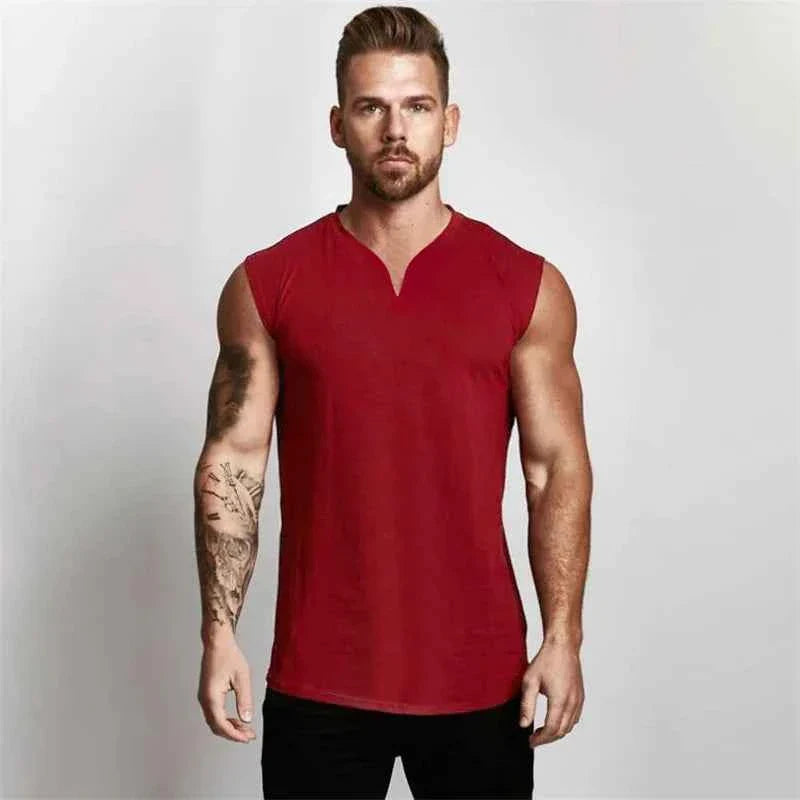 Camiseta sin mangas de algodón premium con cuello en V para hombres