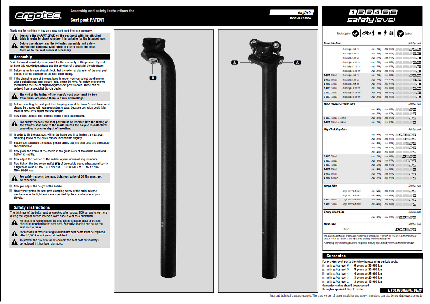 Tija de sillín Ergotec Atar 33.9 x 550 mm - Plata Pulida