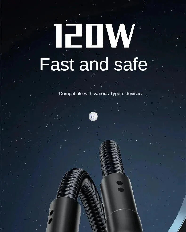 PD 120W Super Charging USB Type-C Cable for Fast Charging