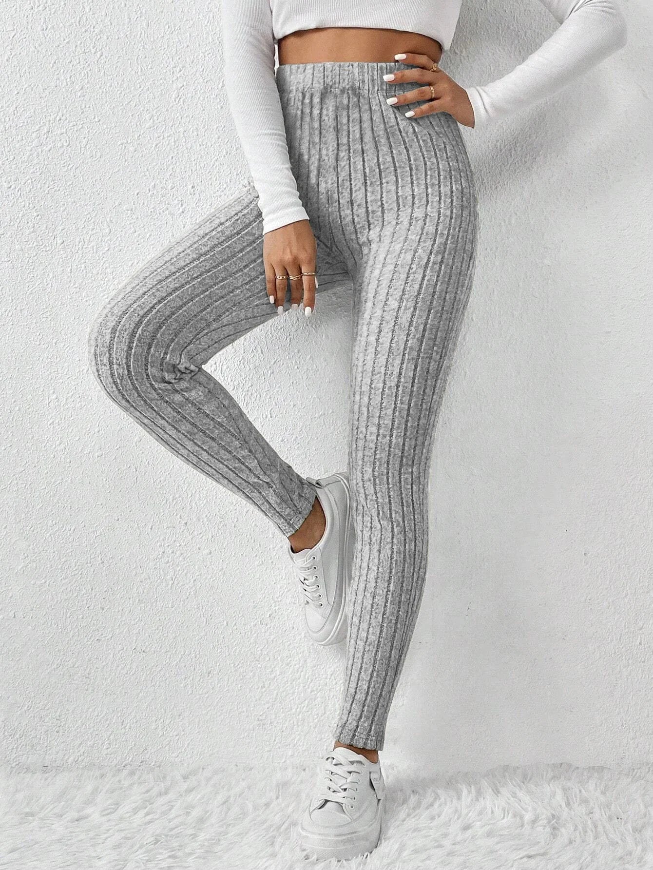 Leggings de punto acanalado hasta la mitad de la pantorrilla para mujeres