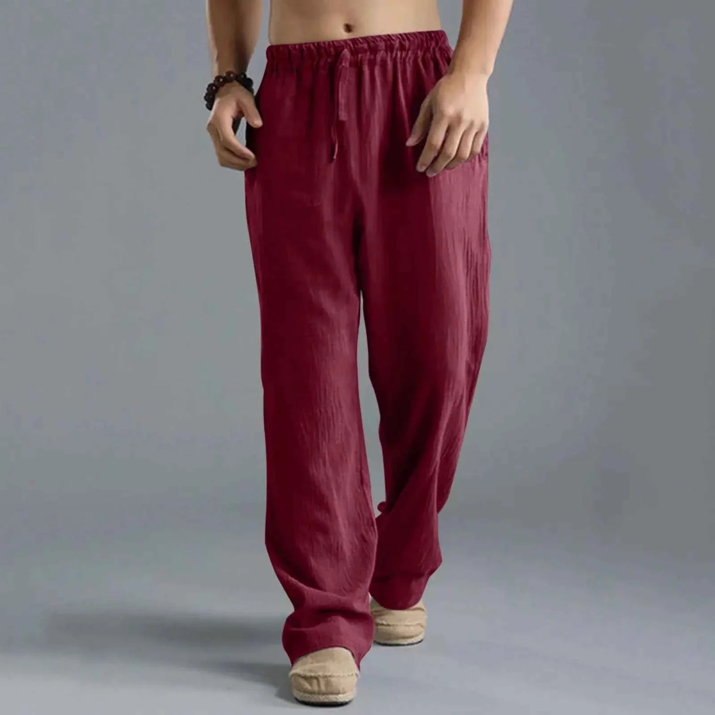 Pantalons décontractés en lin et coton pour hommes
