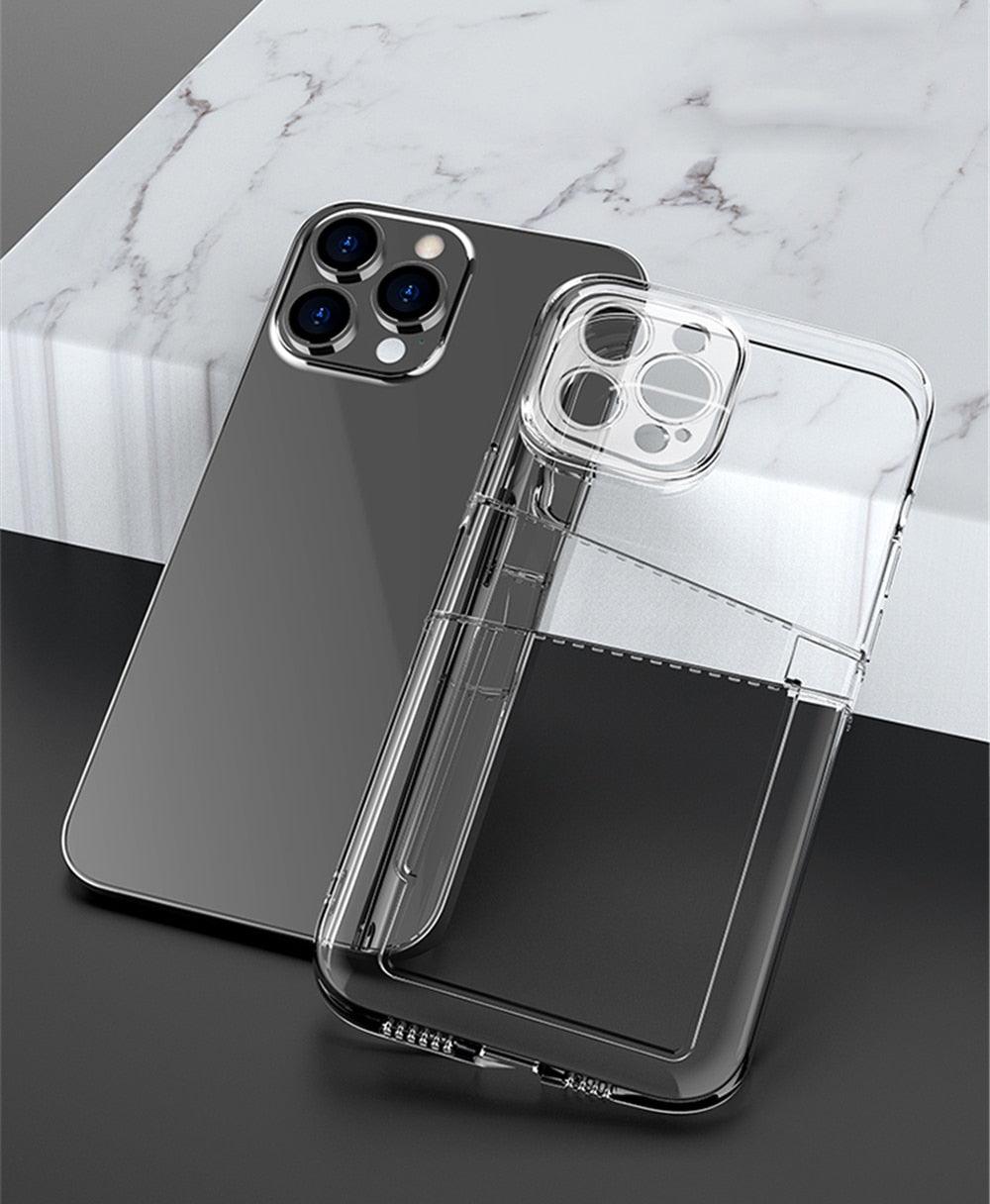 Coque de téléphone transparente antichoc avec double emplacement pour cartes pour iPhone