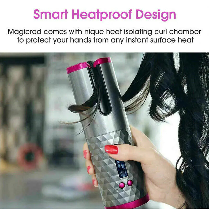 Rizador de Cabello Inalámbrico con Rotación Automática y Pantalla LCD