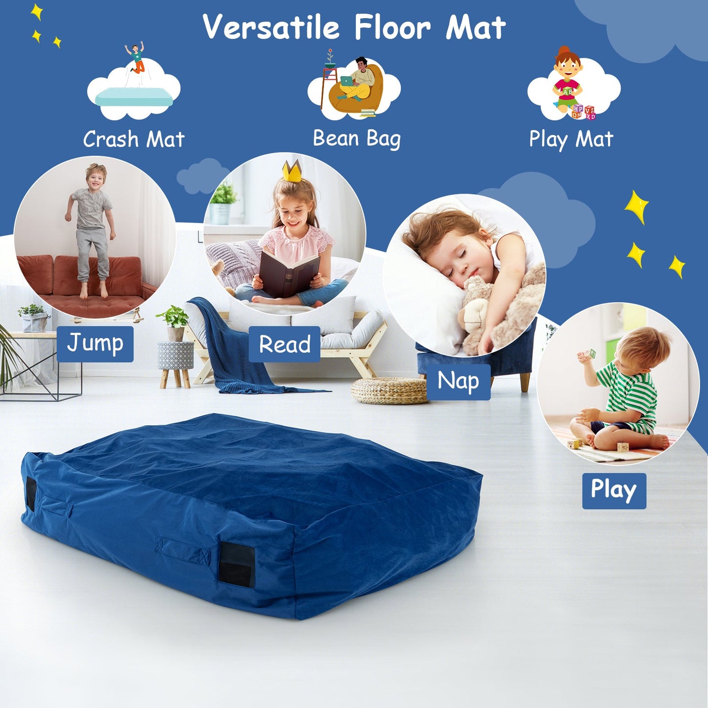 Alfombra Sensorial Crash Pad de 47 x 35.5 Pulgadas con Bloques de Espuma - Azul