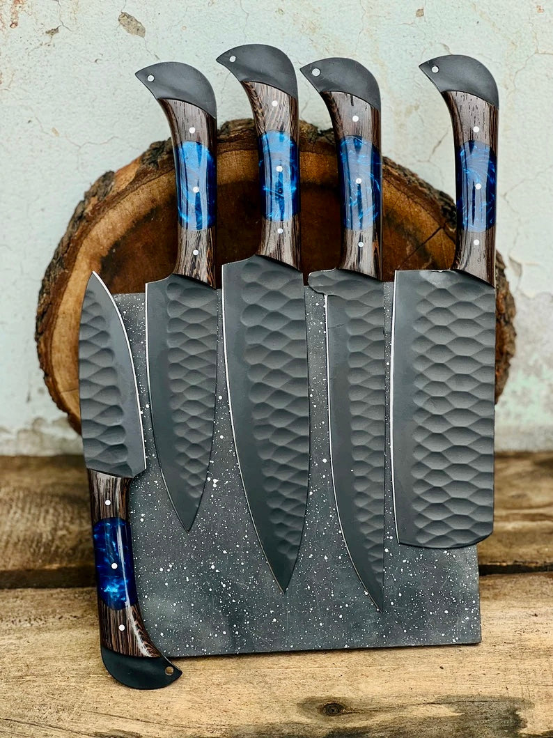 Premium 13" Damascus Steel Chef Knife Set with Wenge Wood Handle & Leather Sheath - Korvel
