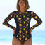 Patchwork Long Sleeve Backless Swimsuit