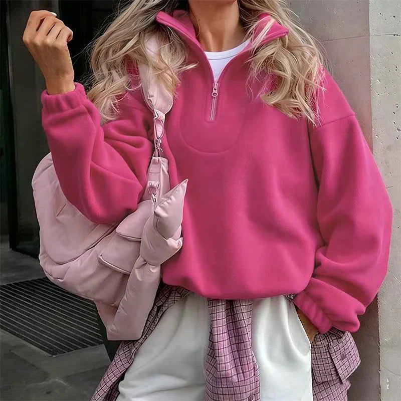 Sudadera con cremallera de forro polar de cordero CozyPink para mujer
