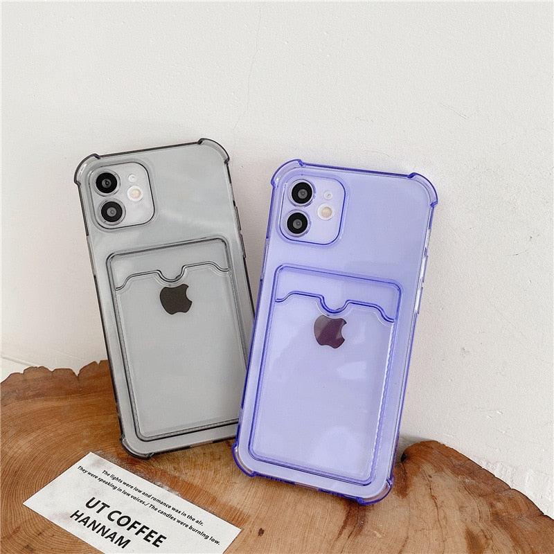 Transparent Card Slot Holder Case for iPhone Models
