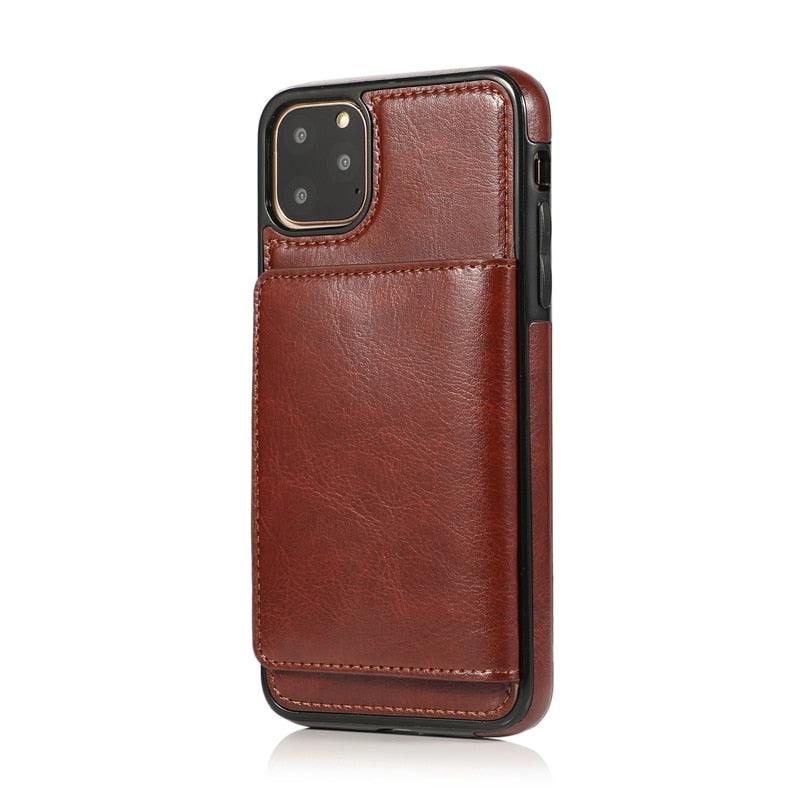 Premium Leather Wallet Case for iPhone 11 Pro Max, XS Max, XR, X, 8, 7, 6S, 6Plus, 5, 5S - Shockproof with Card Holder - Korvel