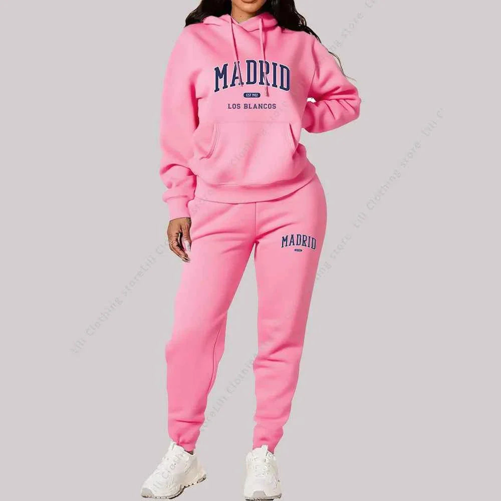 Conjunto de chándal de mujer con estampado de Madrid de 2 piezas
