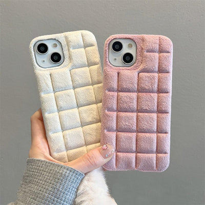 Plush Square Lattice Phone Case for iPhone - Soft & Stylish